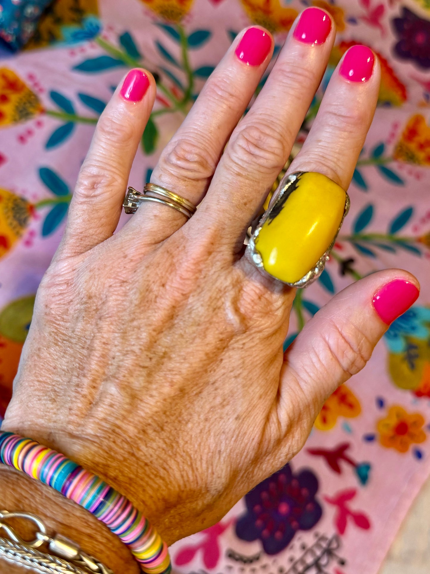 Yellowfrogco Handmade Yellow Tagua Nut Silver Statement Ring. Hippie Cowboy Boho Ring Bohemian Ring