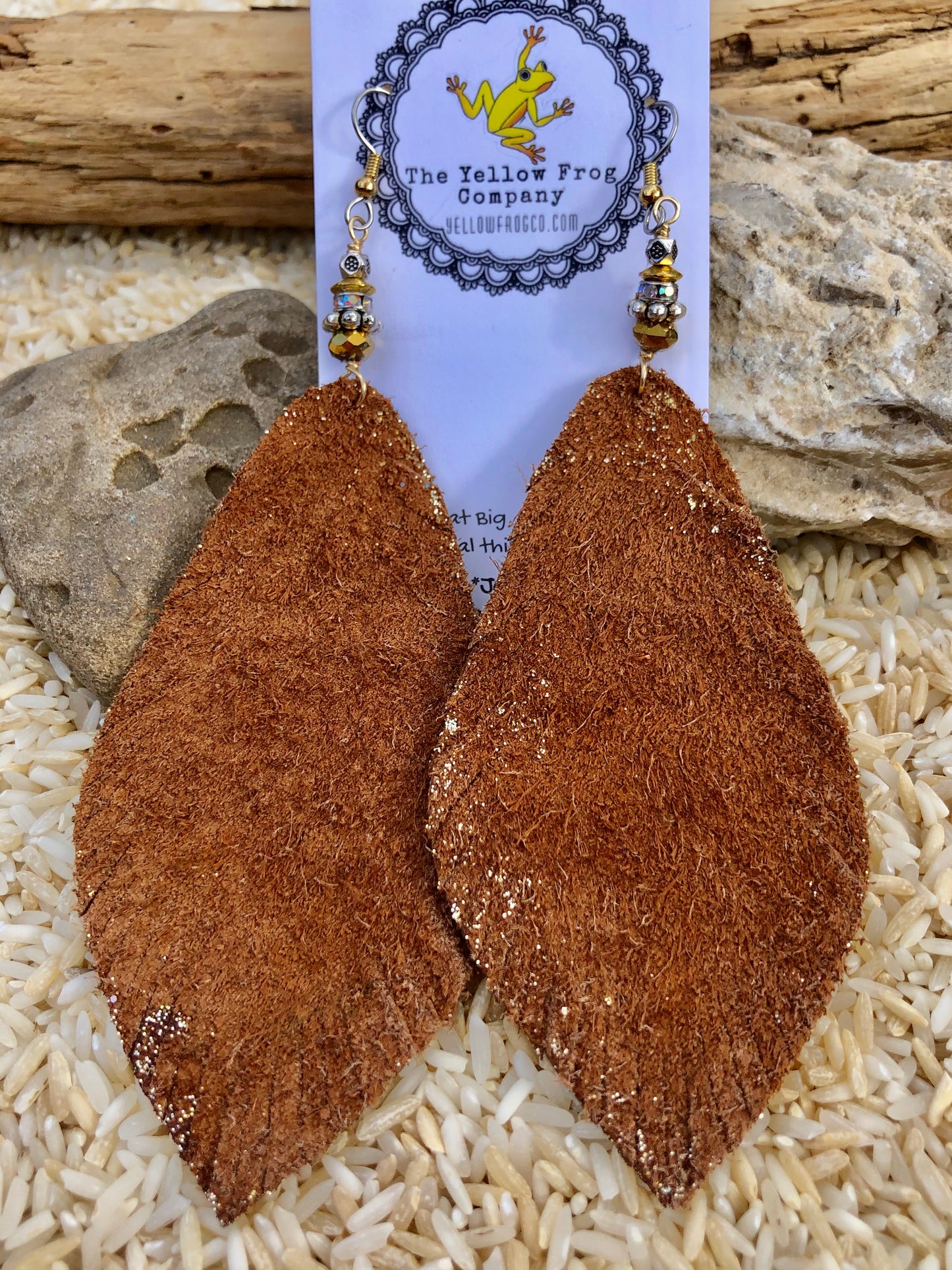 Yellowfrogco Large Light Gold Feather Earrings, Glitter Leather Statement Earrings, Oversized Feather Earrings, Big Leaves Earrings