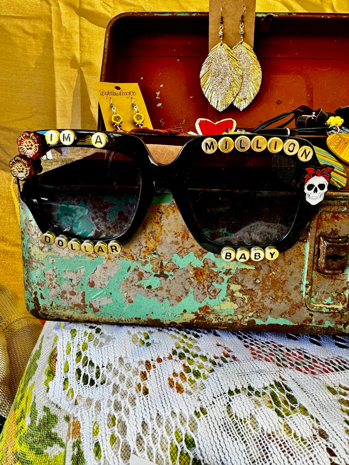 Yellowfrogco Handmade Custom Sunglasses, Statement, Birthday, Bridal Shower, Bachelorette Party, Special Event, Retro Hippie Vibe, Swiftie