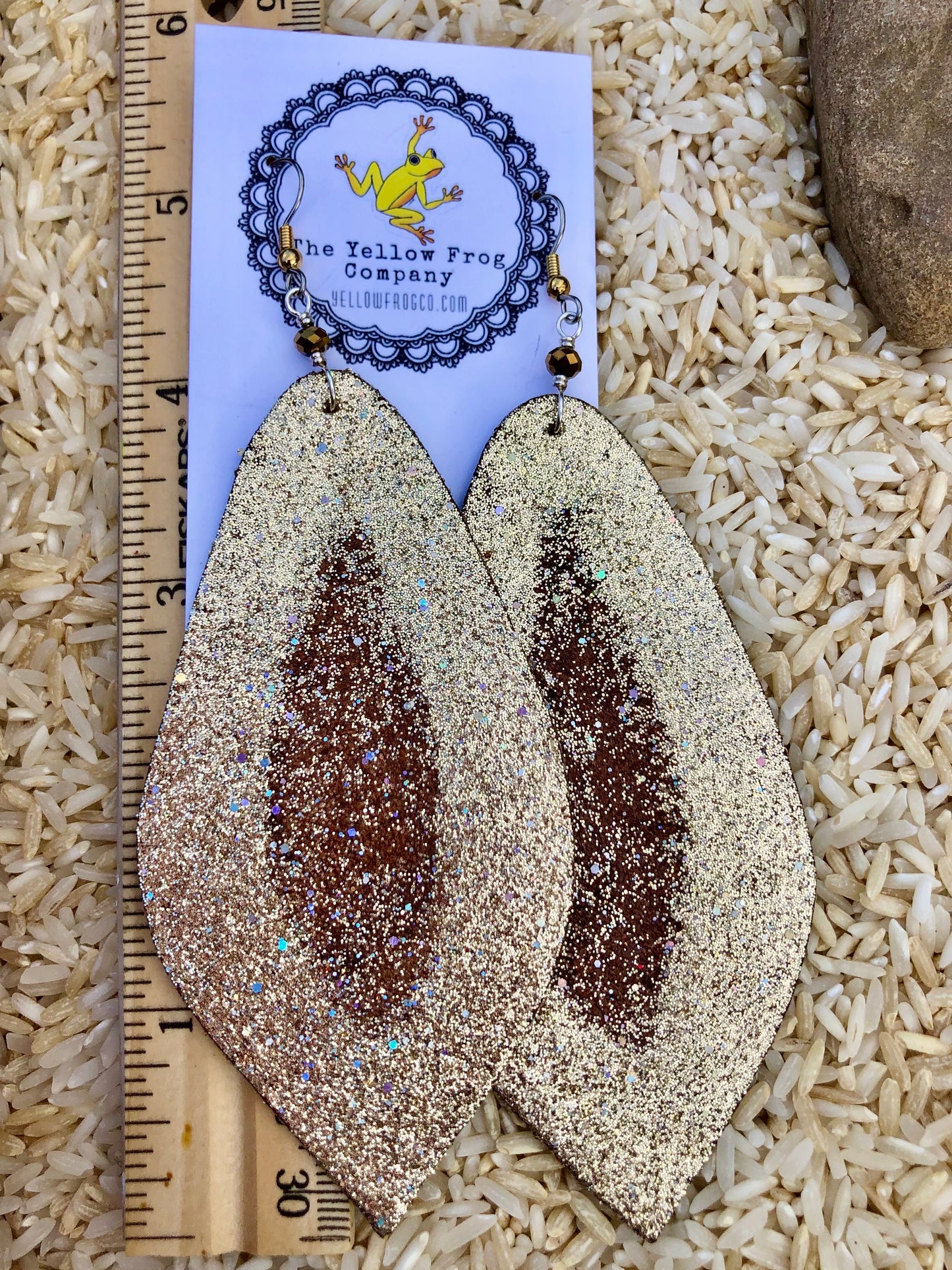 Yellowfrogco Large Light Gold Feather Earrings, Glitter Leather Statement Earrings, Oversized Feather Earrings, Big Leaves Earrings