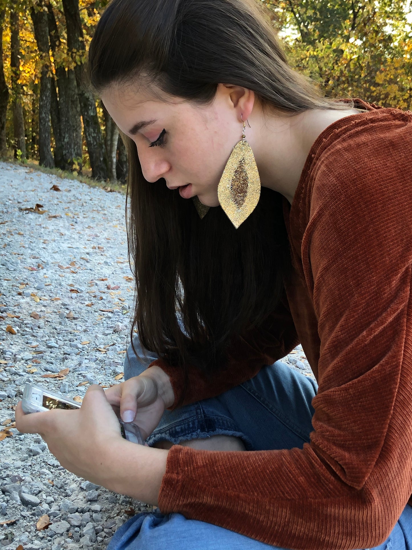 Yellowfrogco Large Light Gold Feather Earrings, Glitter Leather Statement Earrings, Oversized Feather Earrings, Big Leaves Earrings