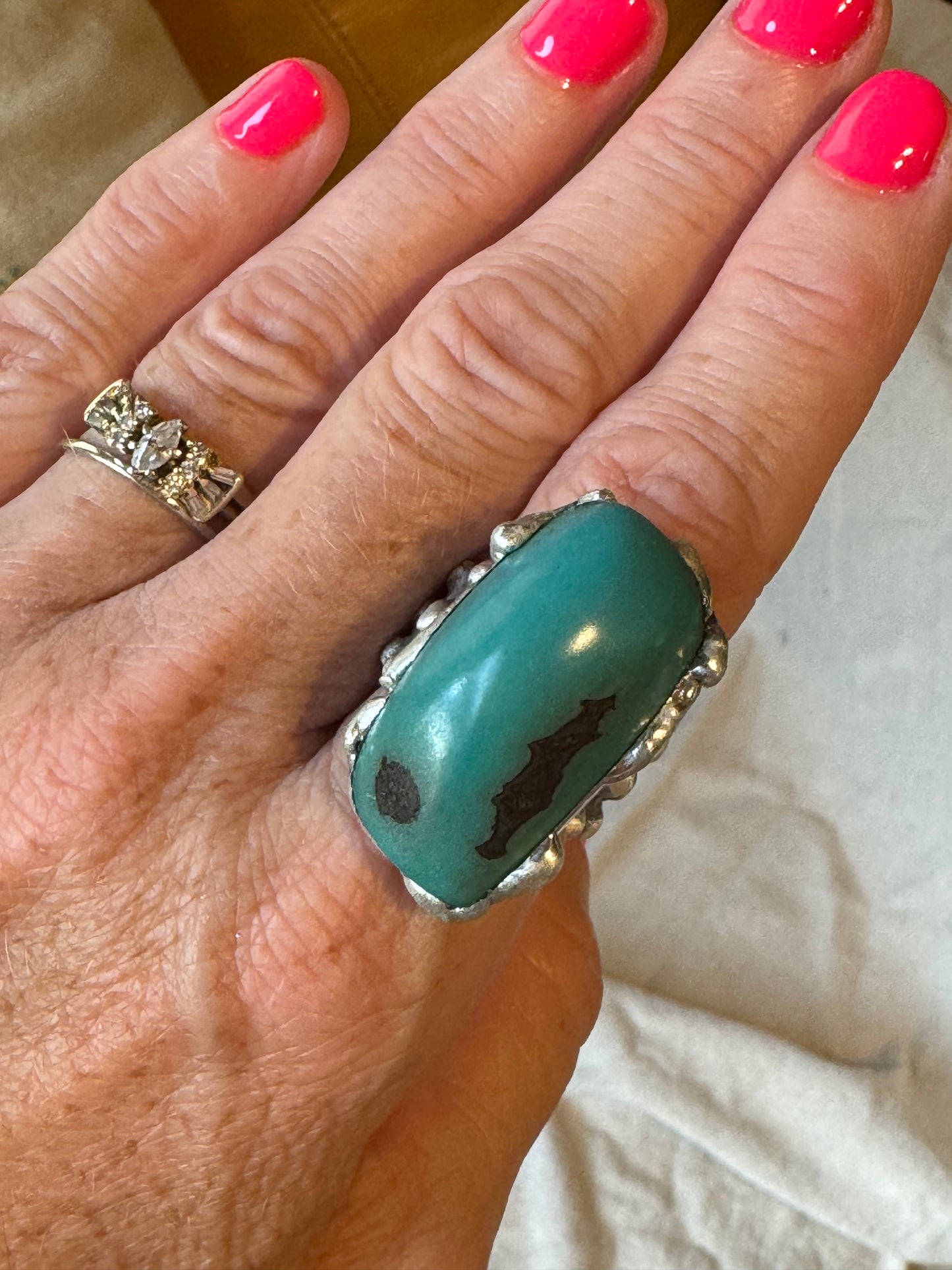 Yellowfrogco Handmade Turquoise Tagua Nut Silver Statement Ring. Hippie Cowboy Boho Ring. Bohemian Ring