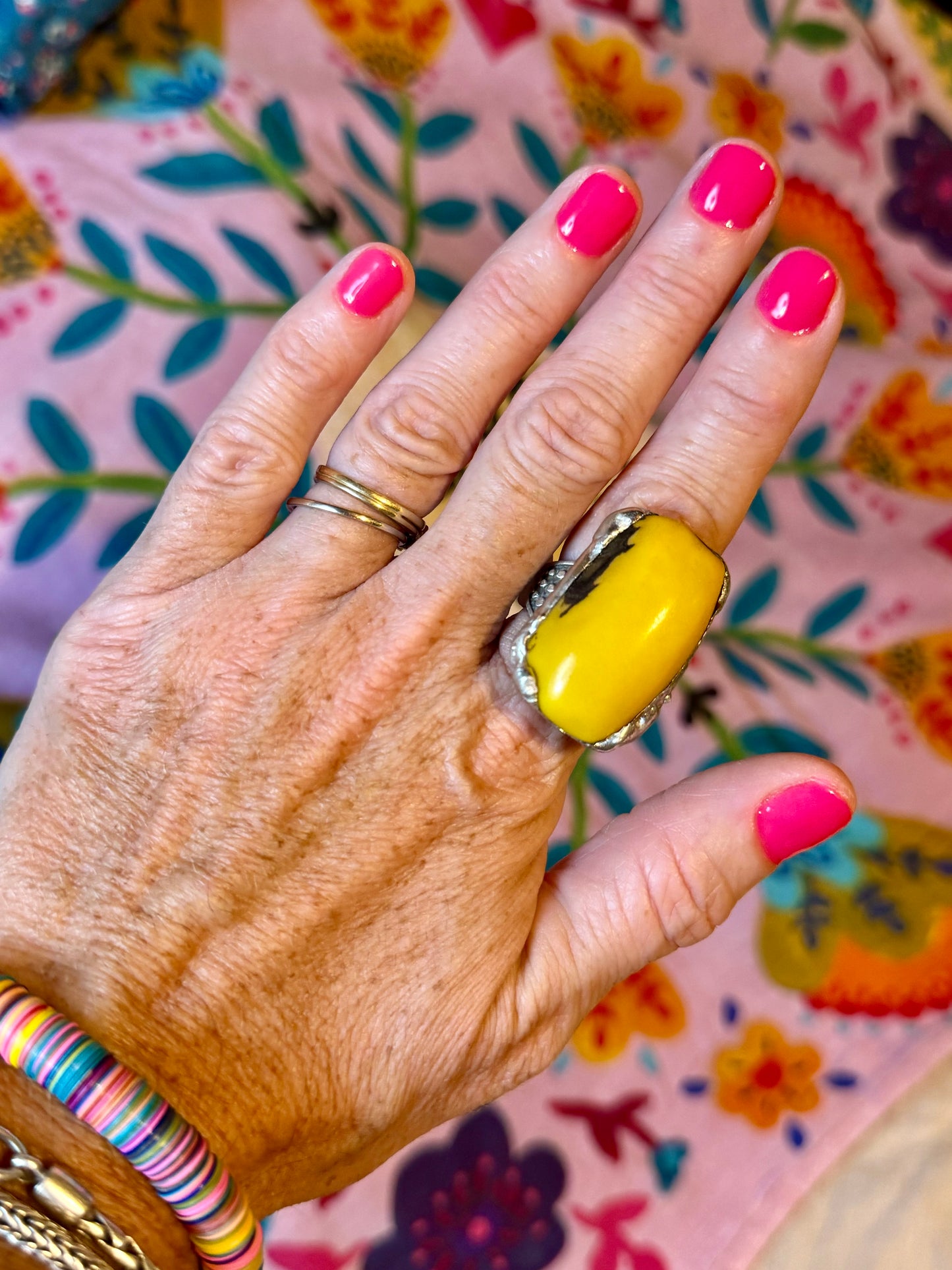 Yellowfrogco Handmade Yellow Tagua Nut Silver Statement Ring. Hippie Cowboy Boho Ring Bohemian Ring
