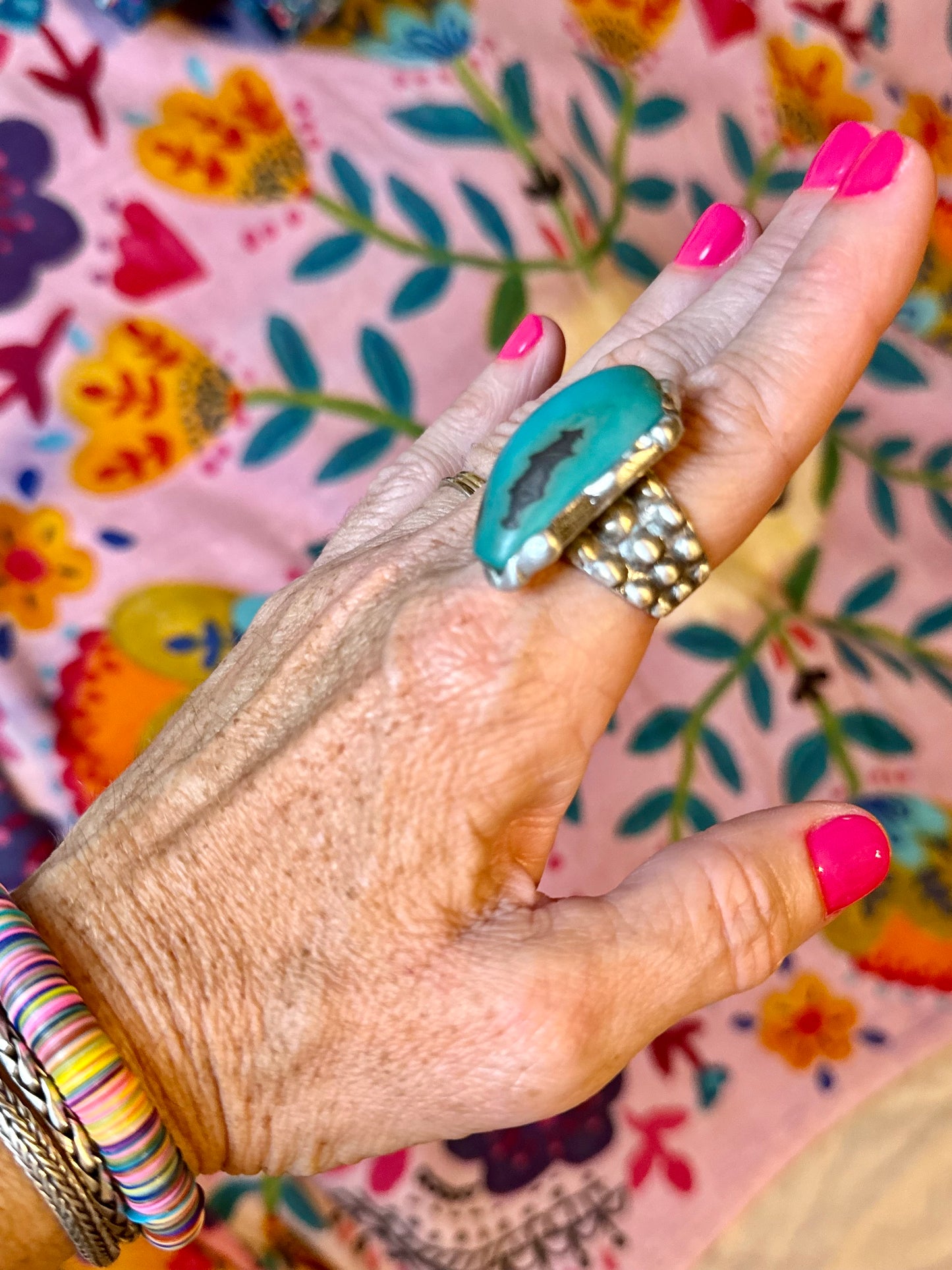 Yellowfrogco Handmade Turquoise Tagua Nut Silver Statement Ring. Hippie Cowboy Boho Ring. Bohemian Ring