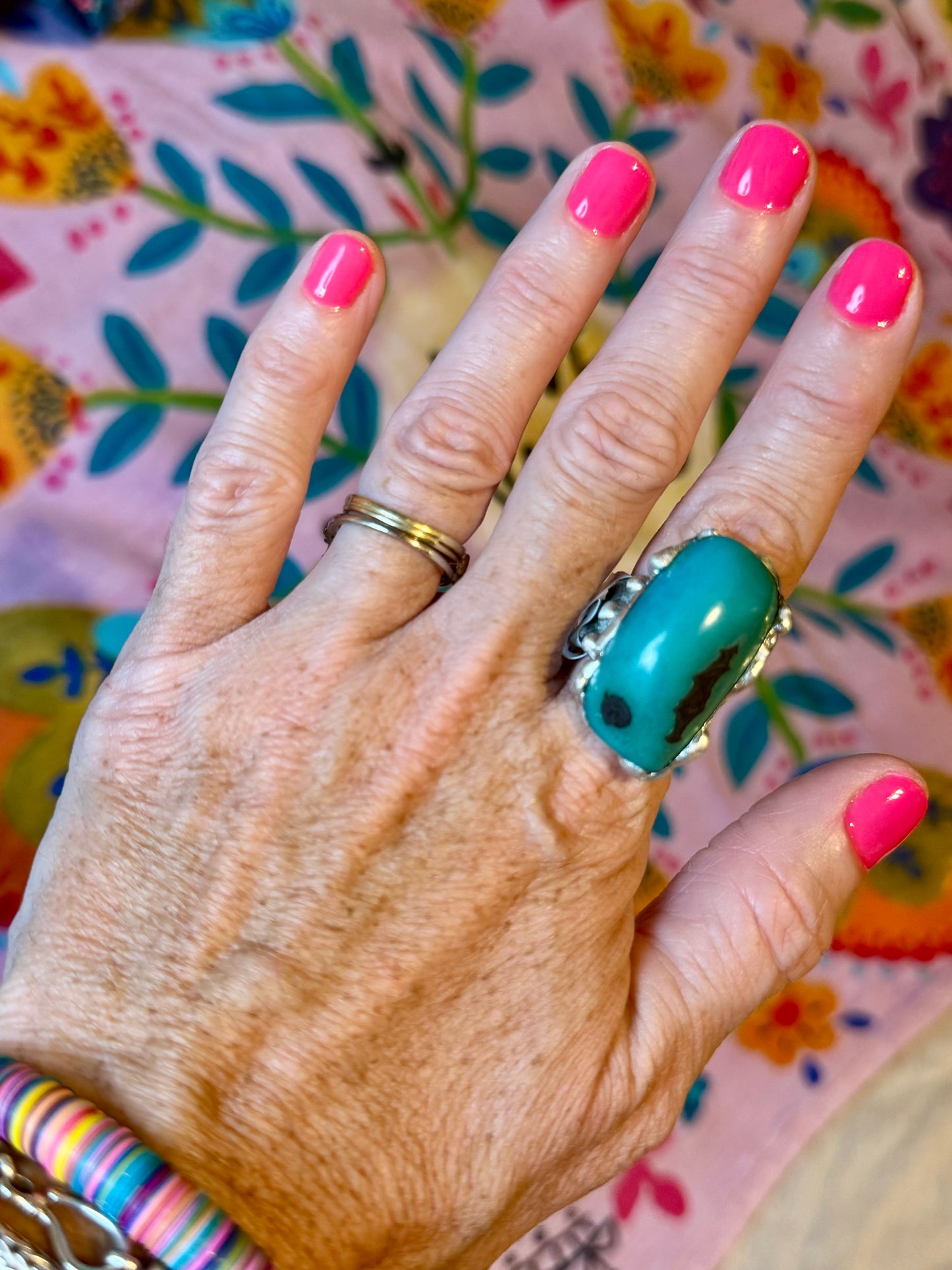 Yellowfrogco Handmade Turquoise Tagua Nut Silver Statement Ring. Hippie Cowboy Boho Ring. Bohemian Ring