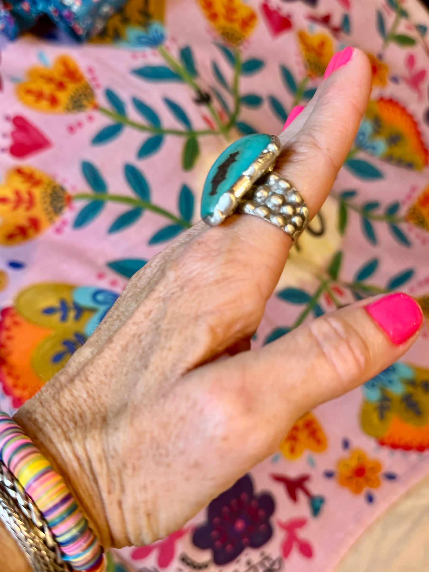 Yellowfrogco Handmade Turquoise Tagua Nut Silver Statement Ring. Hippie Cowboy Boho Ring. Bohemian Ring