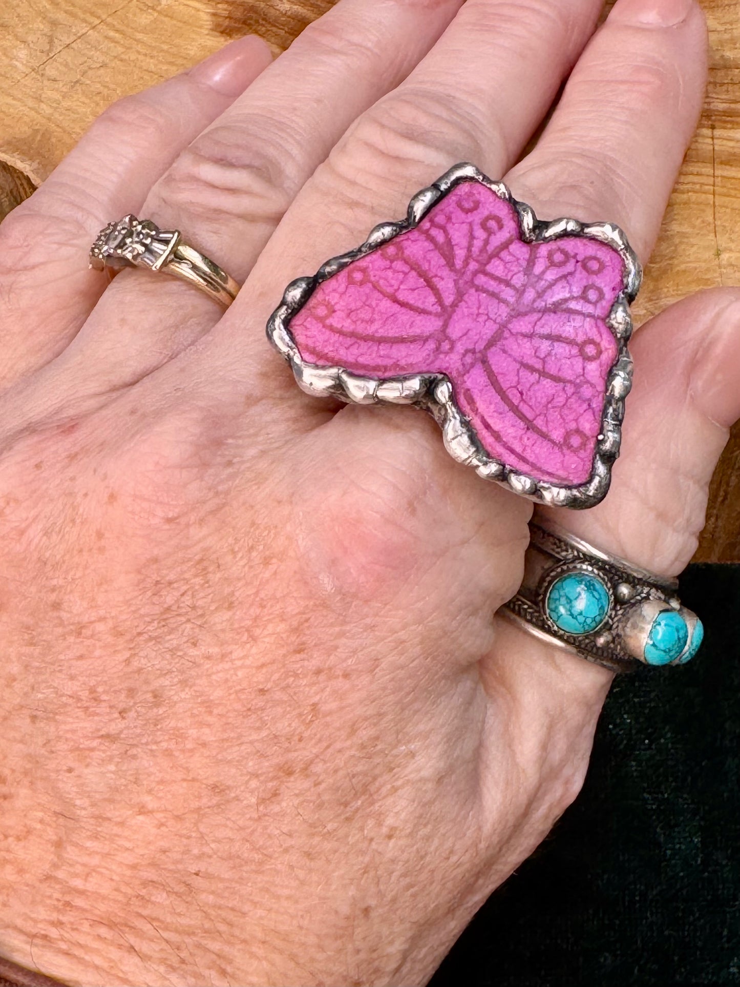Yellowfrogco Handmade Fuchsia Purple Butterfly Silver Statement Ring. Gemstone Hippie Cowboy Boho Ring. Bohemian Ring