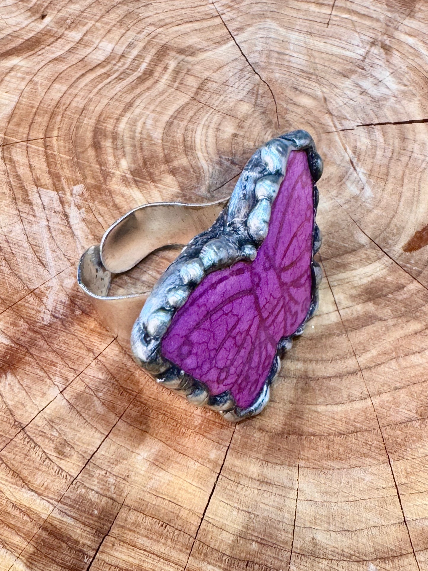 Yellowfrogco Handmade Fuchsia Purple Butterfly Silver Statement Ring. Gemstone Hippie Cowboy Boho Ring. Bohemian Ring