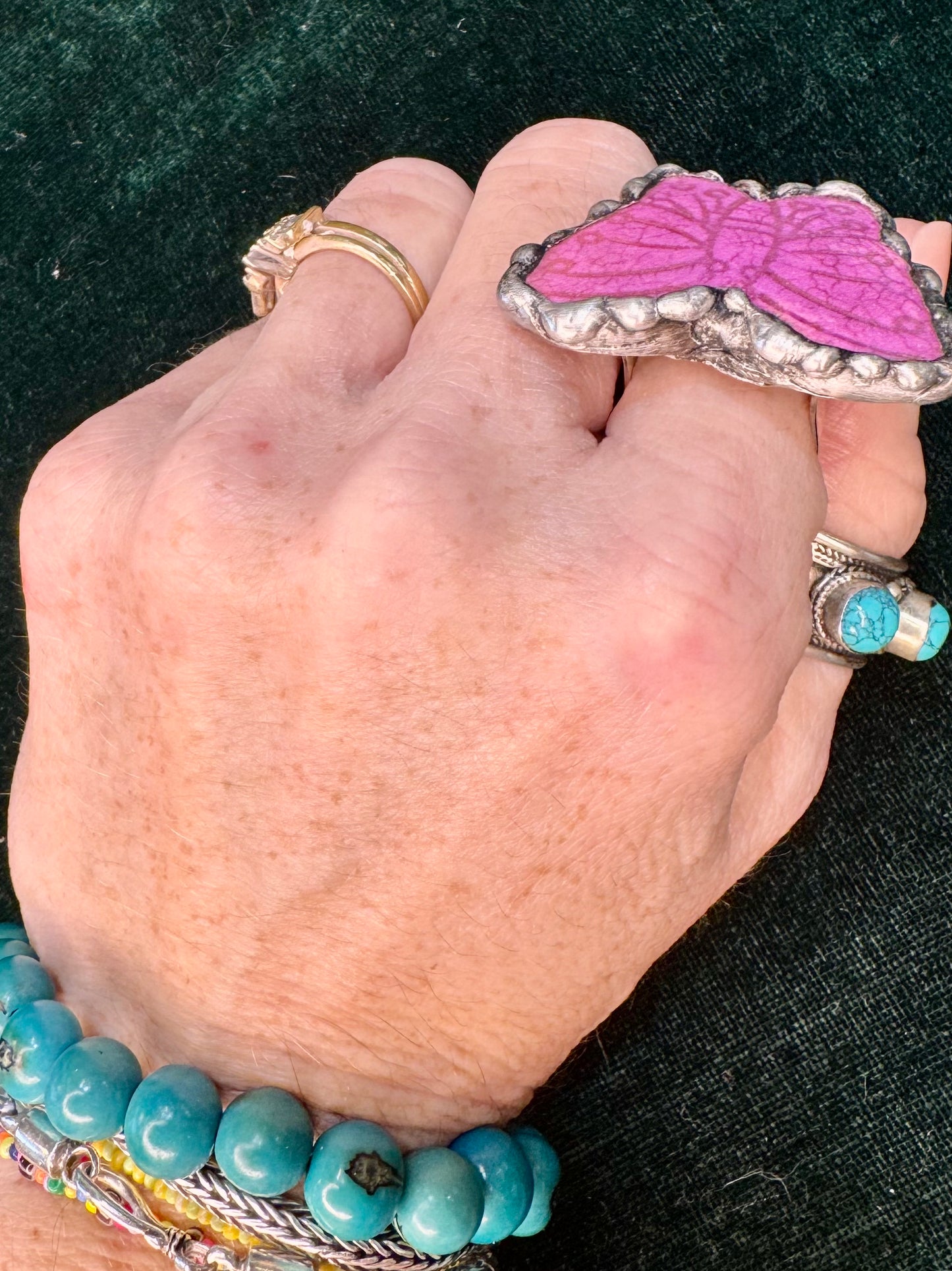 Yellowfrogco Handmade Fuchsia Purple Butterfly Silver Statement Ring. Gemstone Hippie Cowboy Boho Ring. Bohemian Ring