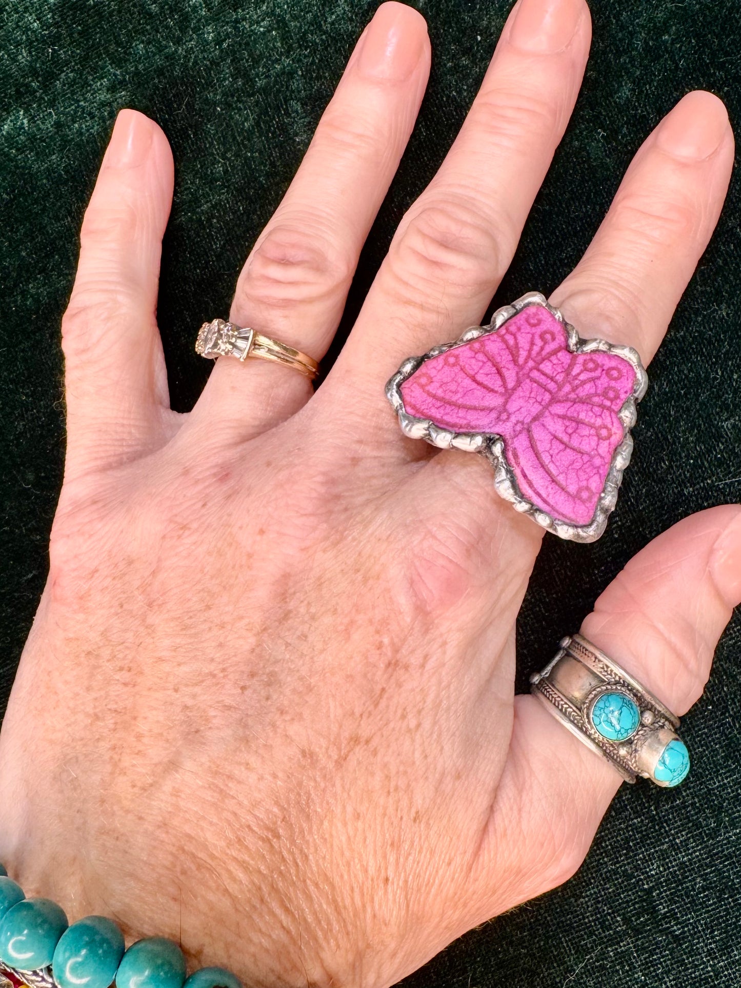 Yellowfrogco Handmade Fuchsia Purple Butterfly Silver Statement Ring. Gemstone Hippie Cowboy Boho Ring. Bohemian Ring