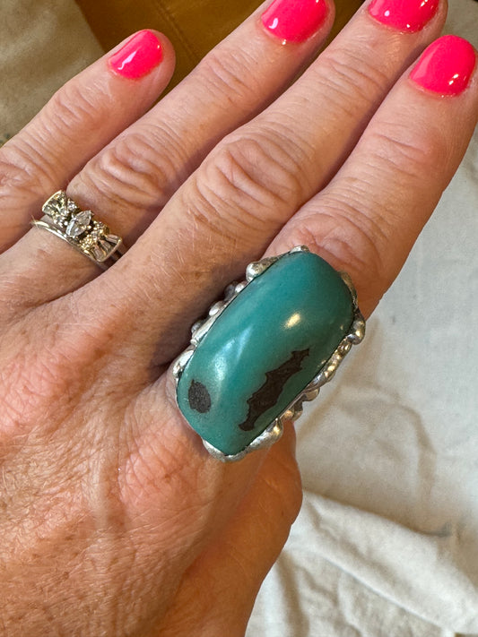Yellowfrogco Handmade Turquoise Tagua Nut Silver Statement Ring.  Hippie Cowboy Boho Ring. Bohemian Ring